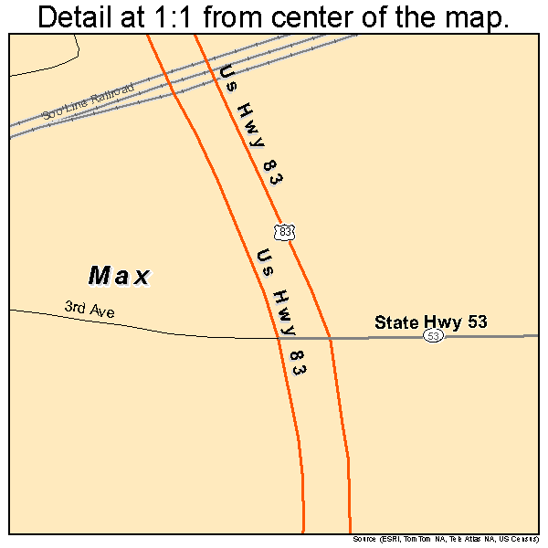Max, North Dakota road map detail