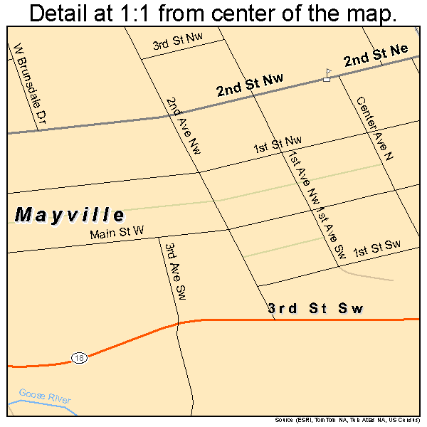 Mayville, North Dakota road map detail