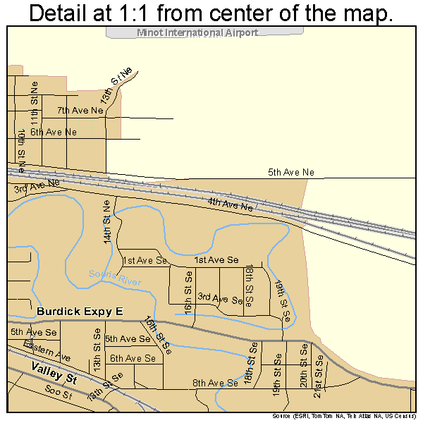 Minot, North Dakota road map detail