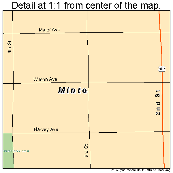 Minto, North Dakota road map detail