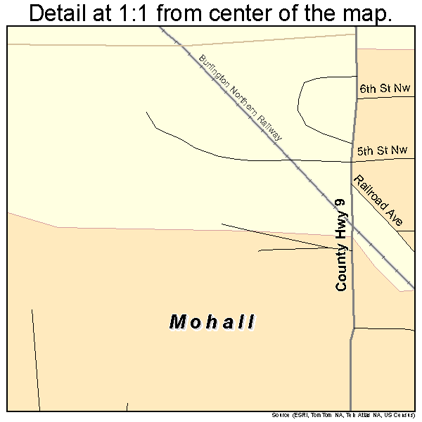Mohall, North Dakota road map detail