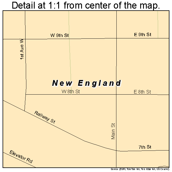 New England, North Dakota road map detail
