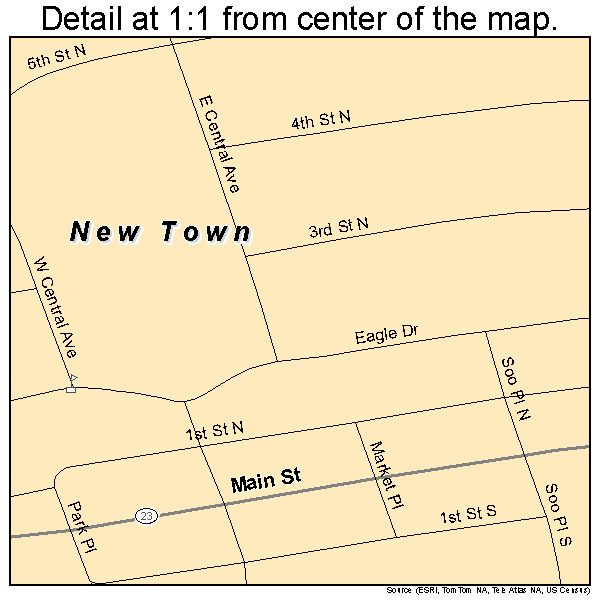 New Town, North Dakota road map detail