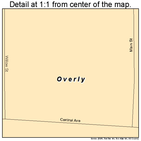 Overly, North Dakota road map detail