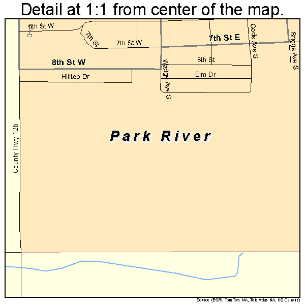 Park River, North Dakota road map detail