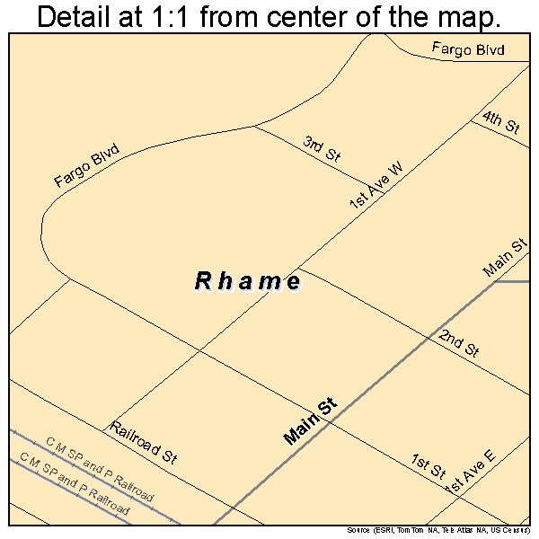 Rhame, North Dakota road map detail