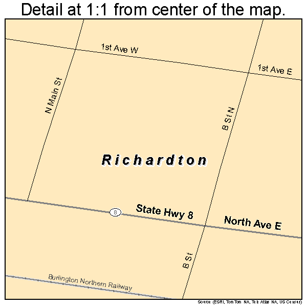 Richardton, North Dakota road map detail