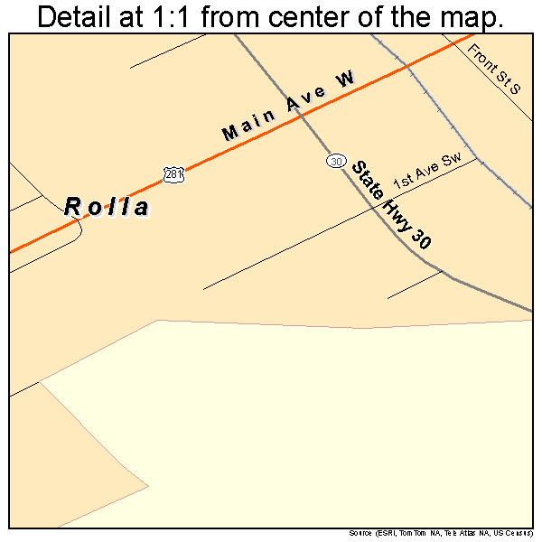 Rolla, North Dakota road map detail