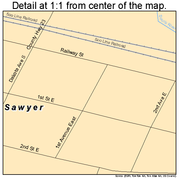 Sawyer, North Dakota road map detail