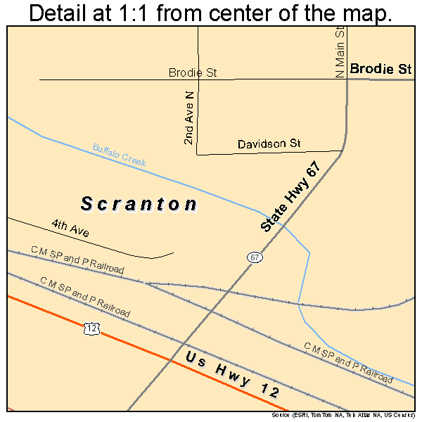 Scranton, North Dakota road map detail