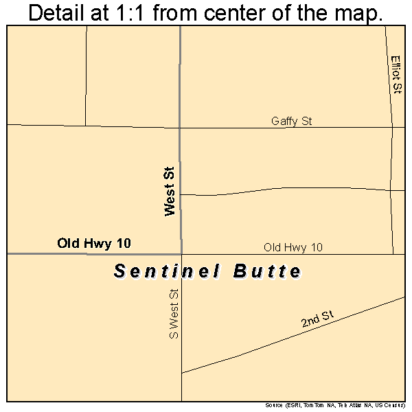 Sentinel Butte, North Dakota road map detail