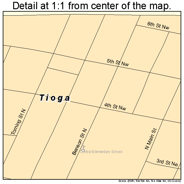 Tioga, North Dakota road map detail