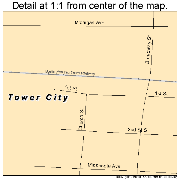 Tower City, North Dakota road map detail