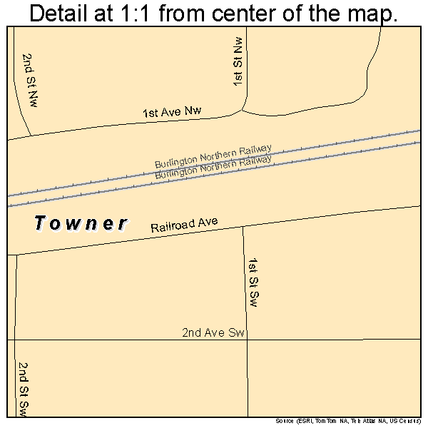Towner, North Dakota road map detail