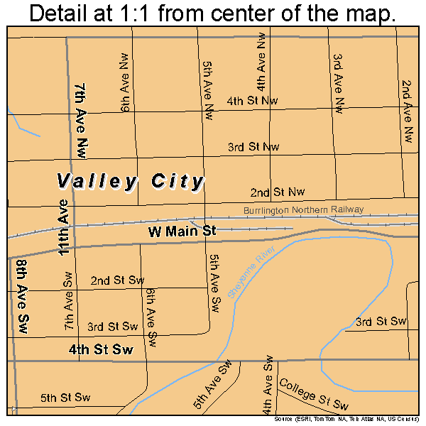 Valley City, North Dakota road map detail
