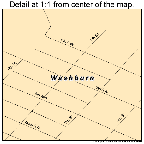 Washburn, North Dakota road map detail