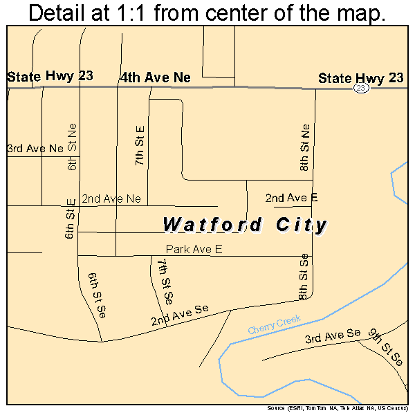 Watford City, North Dakota road map detail