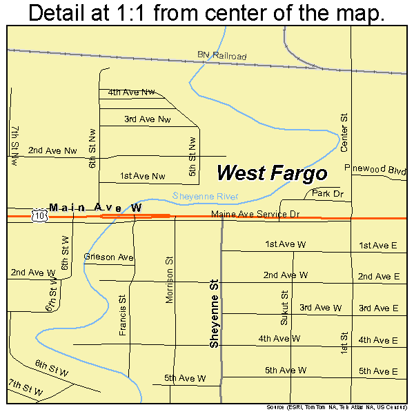 West Fargo, North Dakota road map detail