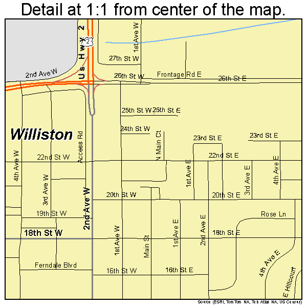 Williston, North Dakota road map detail