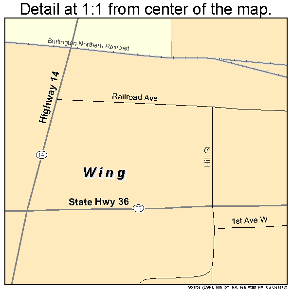 Wing, North Dakota road map detail