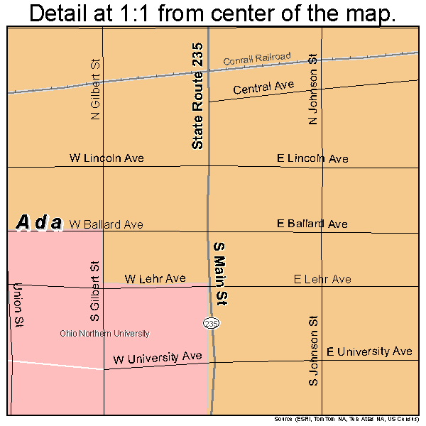 Ada, Ohio road map detail