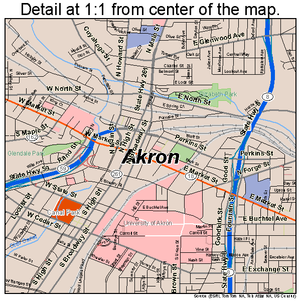Akron, Ohio road map detail