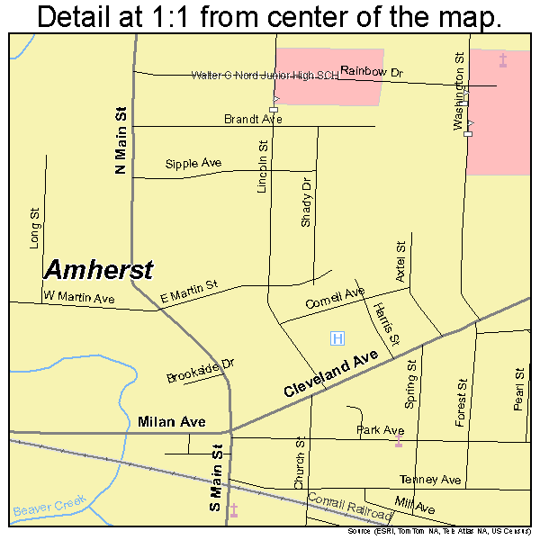 Amherst, Ohio road map detail