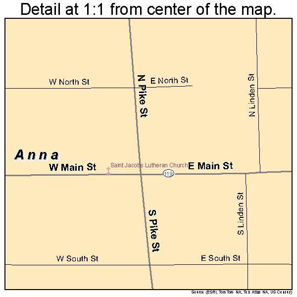 Anna, Ohio road map detail