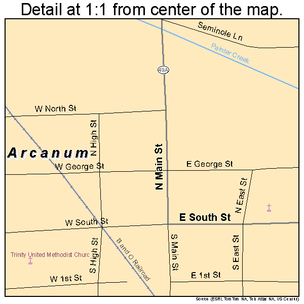 Arcanum, Ohio road map detail