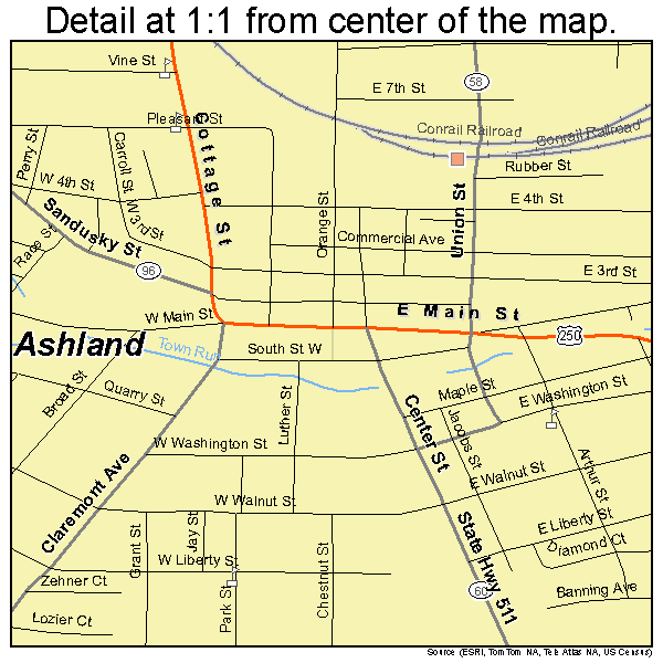 Ashland, Ohio road map detail