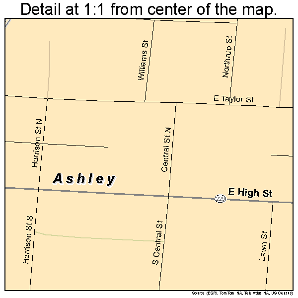 Ashley, Ohio road map detail