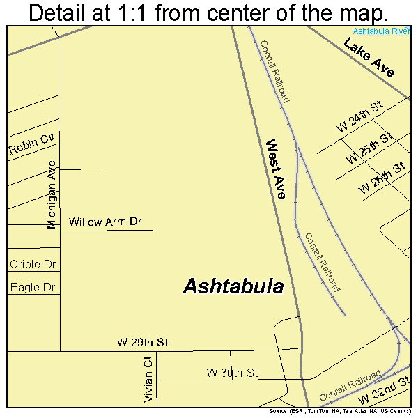 Ashtabula, Ohio road map detail