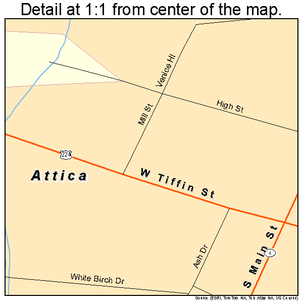 Attica, Ohio road map detail