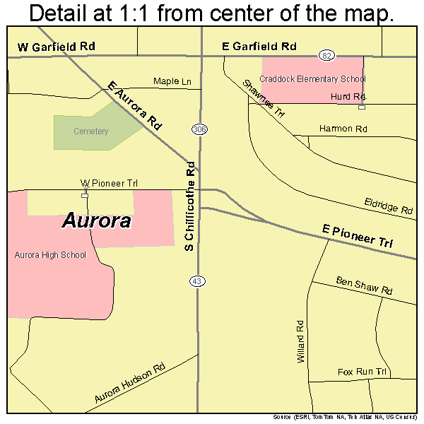 Aurora, Ohio road map detail