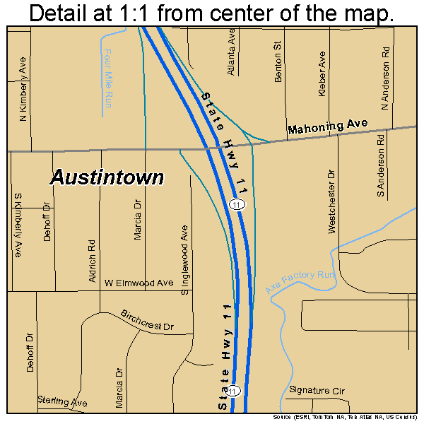 Austintown, Ohio road map detail