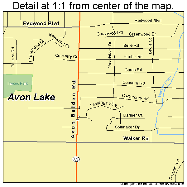 Avon Lake, Ohio road map detail