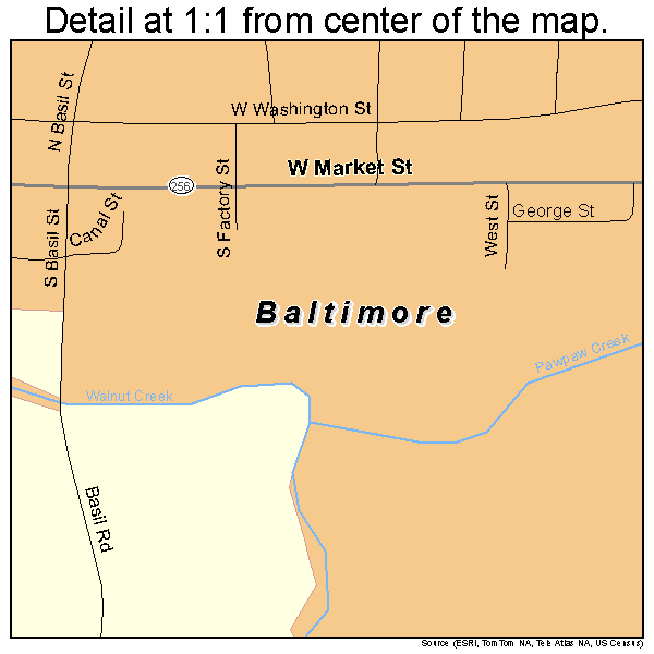 Baltimore, Ohio road map detail