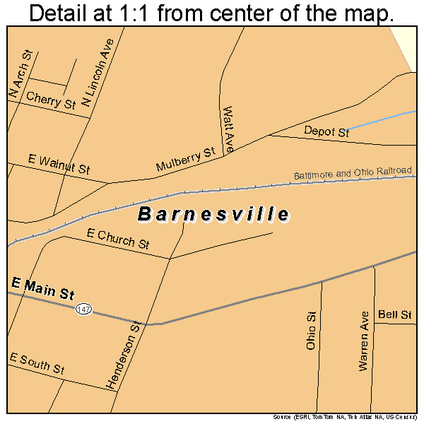 Barnesville, Ohio road map detail