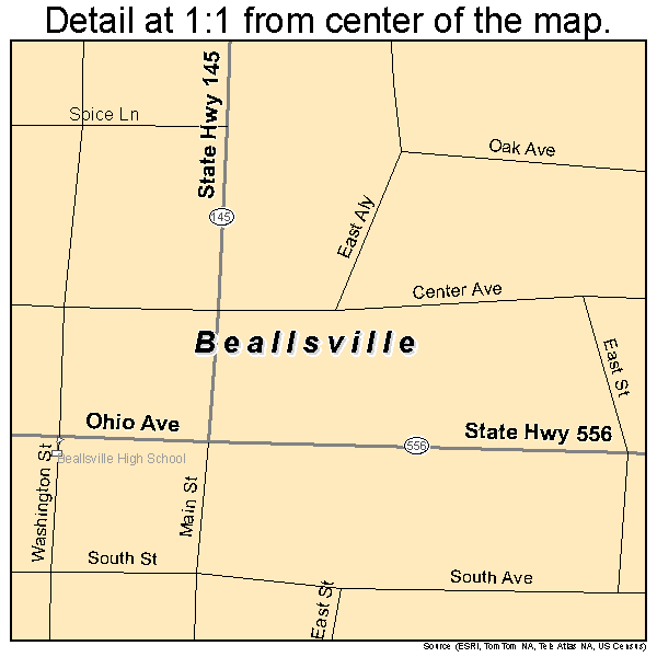 Beallsville, Ohio road map detail