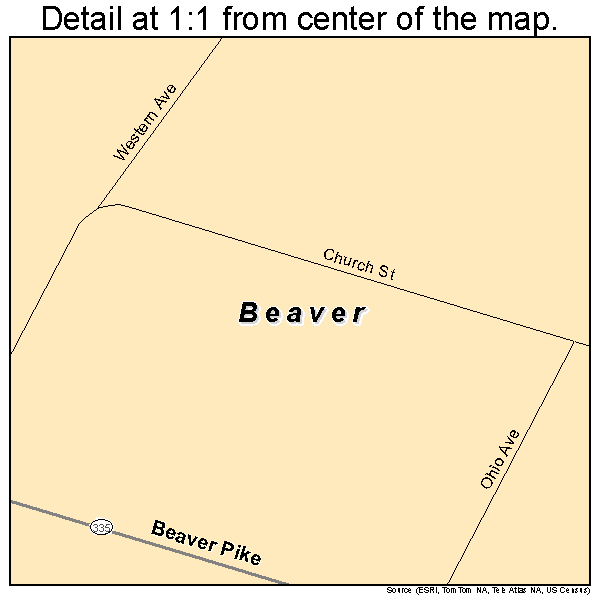 Beaver, Ohio road map detail
