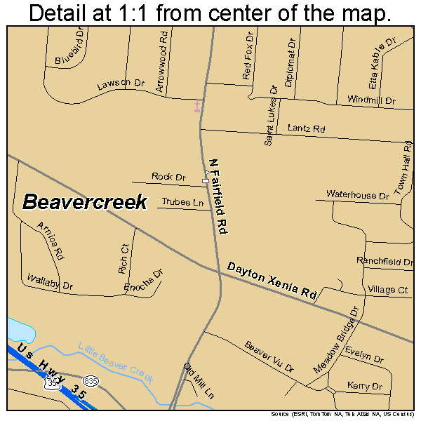 Beavercreek, Ohio road map detail