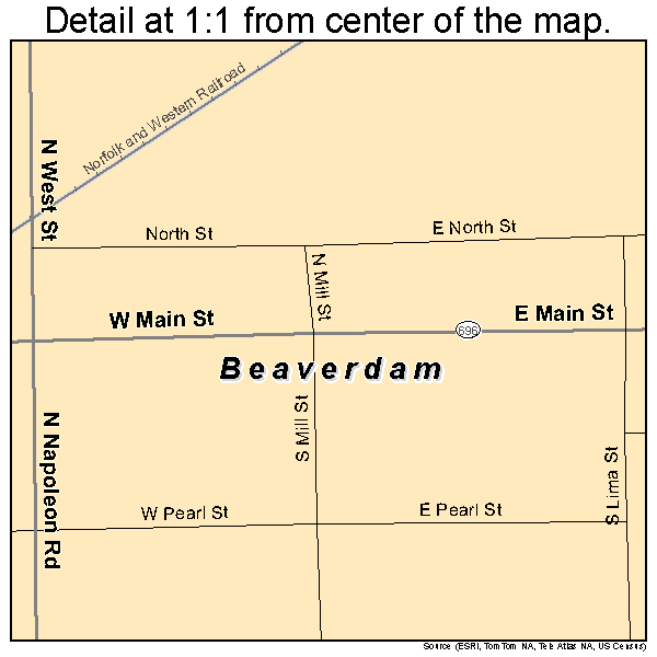 Beaverdam, Ohio road map detail