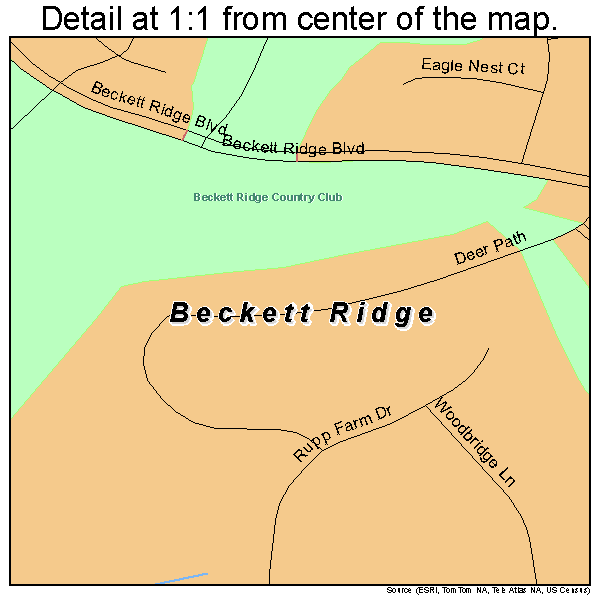 Beckett Ridge, Ohio road map detail