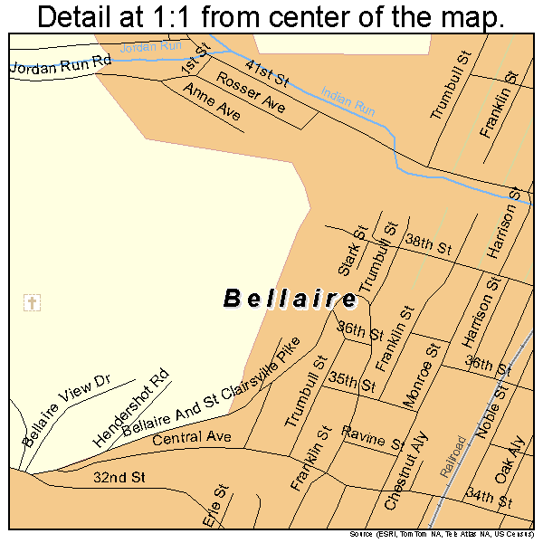 Bellaire, Ohio road map detail
