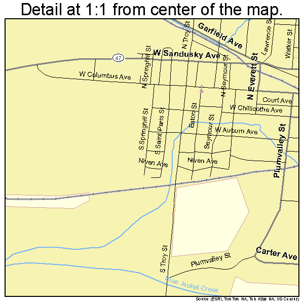 Bellefontaine, Ohio road map detail