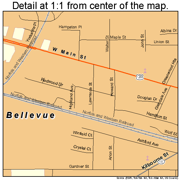 Bellevue, Ohio road map detail