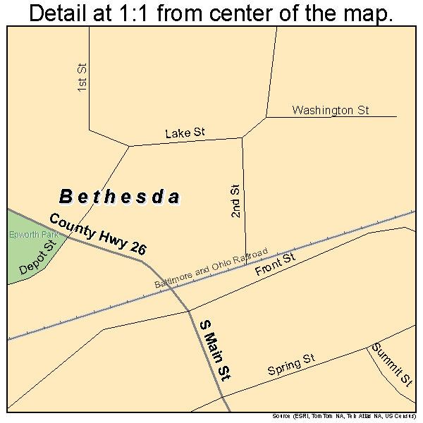 Bethesda, Ohio road map detail