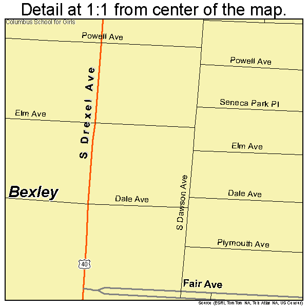 Bexley, Ohio road map detail