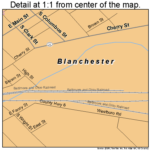 Blanchester, Ohio road map detail
