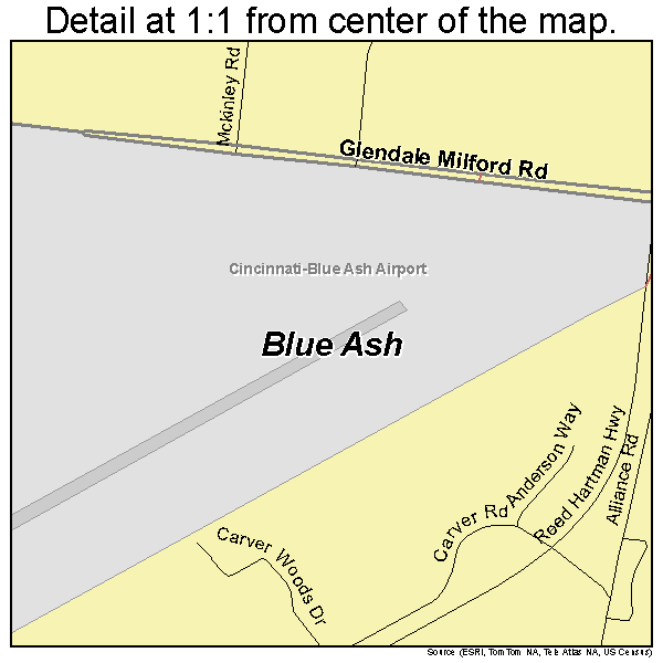 Blue Ash, Ohio road map detail